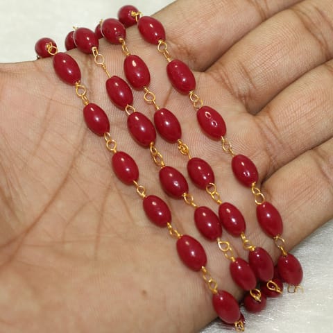 1 Mtr, 9x6mm Red Oval Glass Beaded Chain