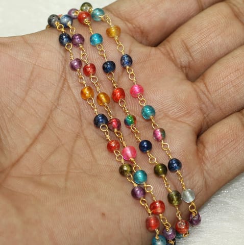 1 Mtr, 4mm MultiColor Glass Beaded Chain