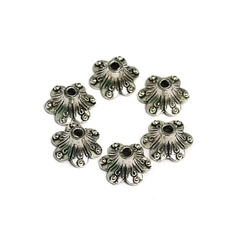 50 Pcs, 8mm German Silver Flower Bead Caps