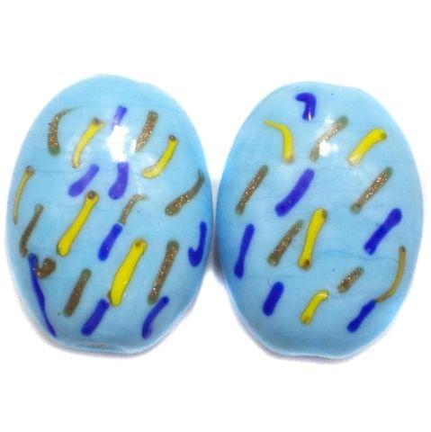 2 Fancy Flat Oval Beads Opaque Turquoise 35x26mm