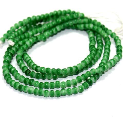 5 Strings Glass Round Beads Green 3mm