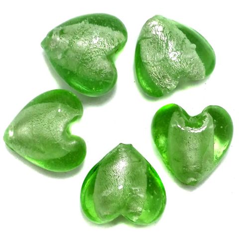40+ Silver Foil Heart Beads Light Green 18 mm