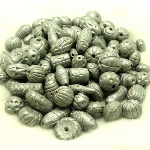 50 Clay Beads Assorted Silver 12-30mm