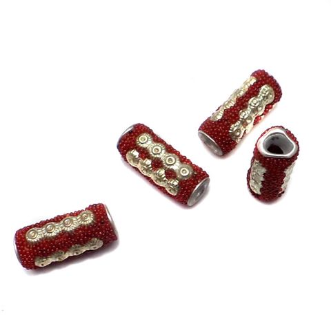10 Pcs. Lac Tube Beads Red 20x8mm