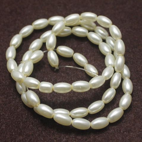 55+ Glass Pearl Oval Beads Off White 7x5 mm