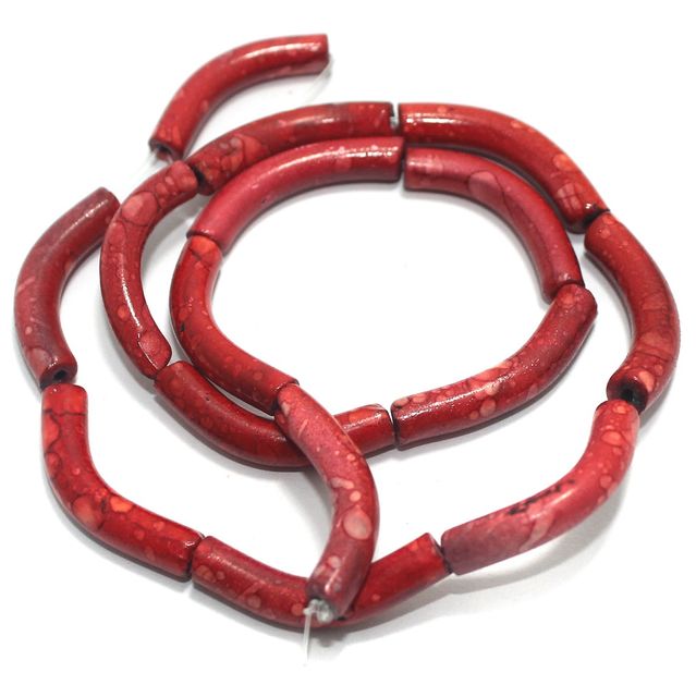 75 Pcs Glass Marble Twisty Tube Beads Red 30x5mm