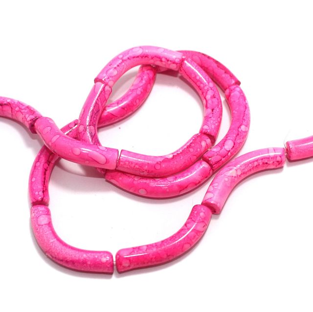 75 Pcs Glass Marble Twisty Tube Beads Pink 29x6mm