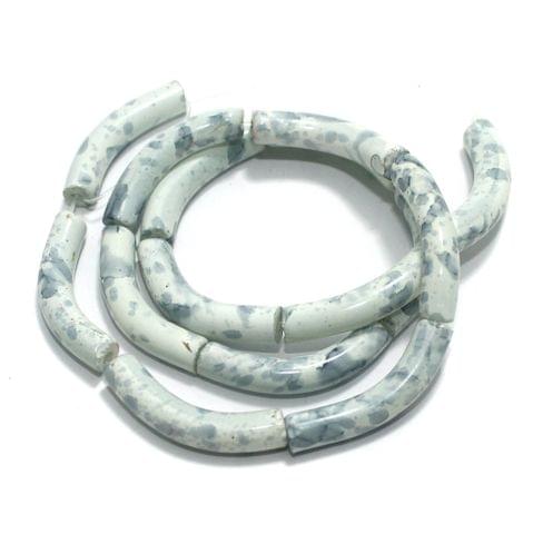 75 Pcs Glass Marble Twisty Tube Beads White 29x6mm
