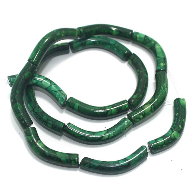 75 Pcs Glass Marble Twisty Tube Beads Green 30x5mm