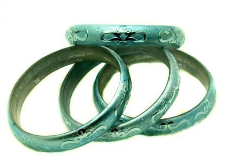Turquoise Glass Non Plated Bangles Kada For Women, Size 2.4