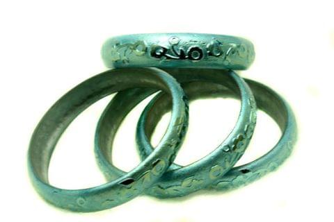 Turquoise Glass Non Plated Bangles Kada For Women, Size 2.4