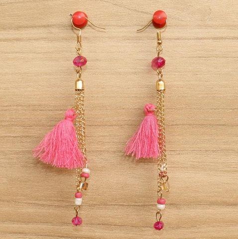 Tassel and Beaded Earrings Pink