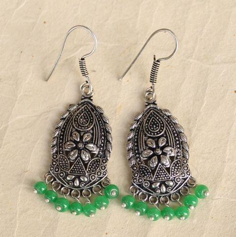German Silver Beads Hanging Earring Light Green