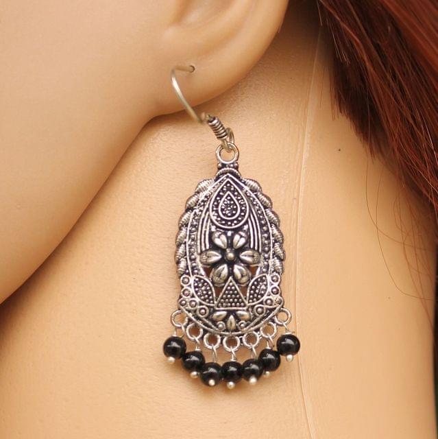 German Silver Beads Hanging Earring Black