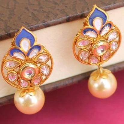 Designer Kundan Meena Pearl Earrings