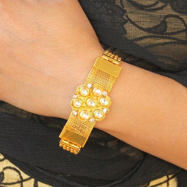 Gold Plated Kundan Chain Bracelet