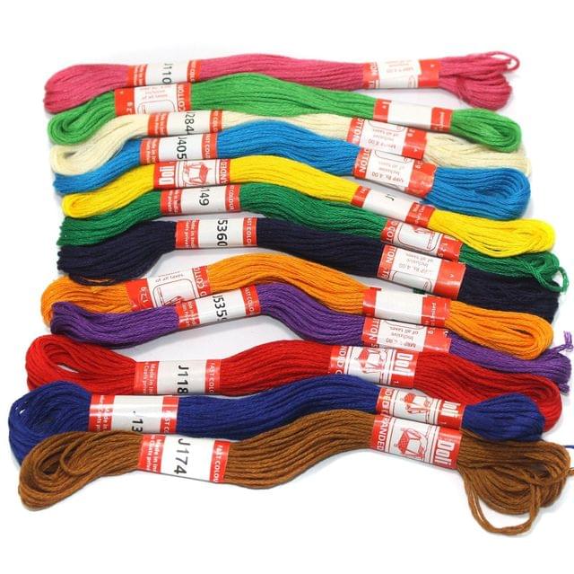 12 Multicolor cotton Threads Combo 0.45mm