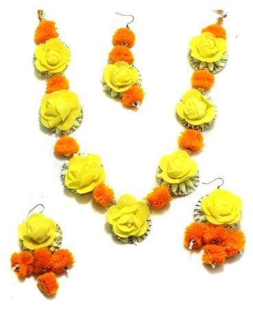 Gotta Patti Necklace Set with Maang Tikka, Earrings, Ring and Bracelet Pink