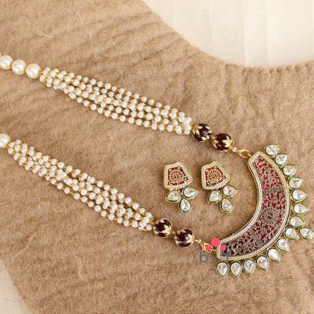 Designer Beaded Kundan Necklace Set For Women