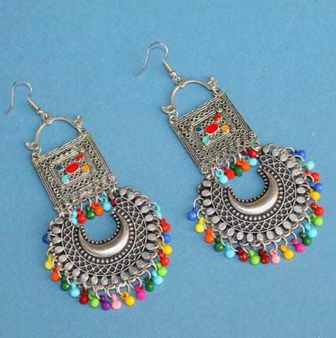 Multicolor German Silver Afghani Earrings