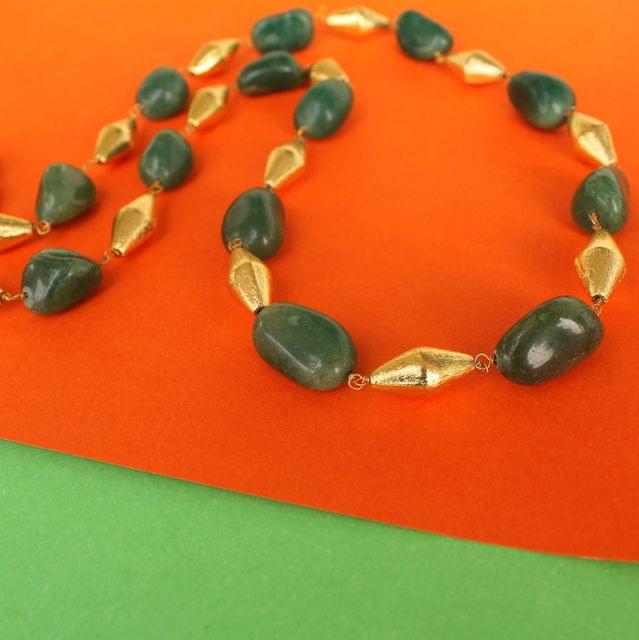 Green Tumble Onyx and Golden Dolki Long Necklace