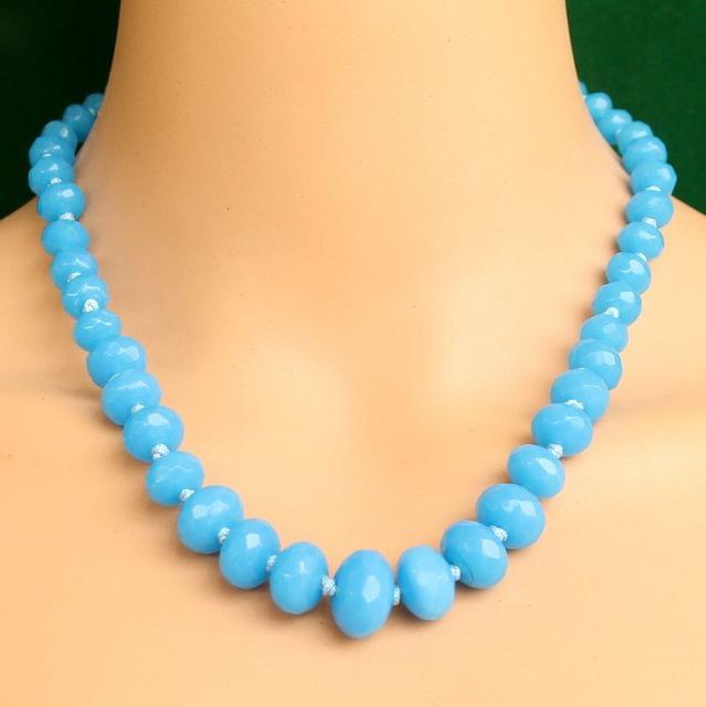 Graduated Turquoise Rondelle Faceted  Crystal Glass Necklace