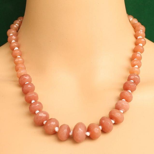 Graduated Peach Rondelle Faceted  Crystal Glass Necklace
