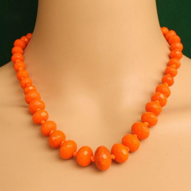 Graduated Orange Rondelle Faceted Crystal Glass Necklace