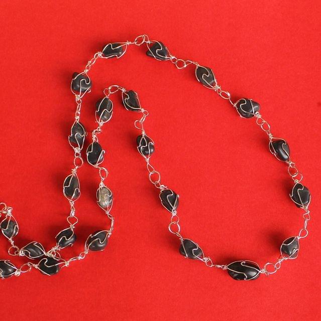 Wire Wrap Gem Stone Long Necklace Grey