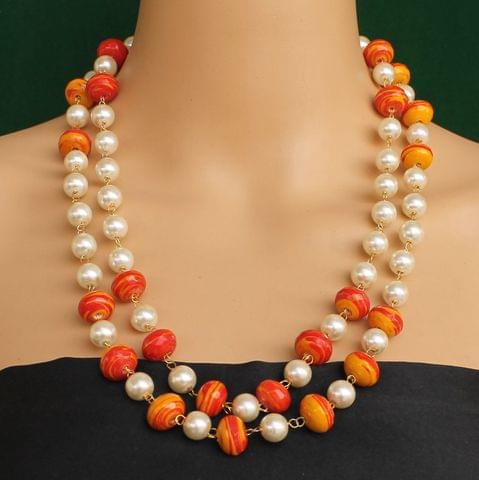 Pearl Dual Tone Faceted Orange Necklace