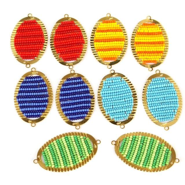 Gold Plated Miyuki Seed Beads Oval Connector and Earrings Components Charms Multi 42x28mm, Pack Of 10 Pcs