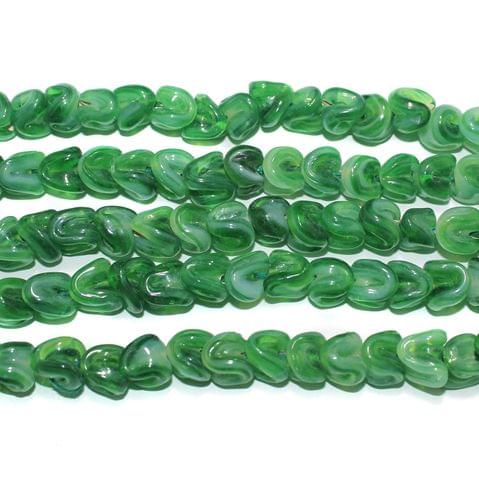 Glass Beads Twisty Green 10mm, Pack Of 5 Strings