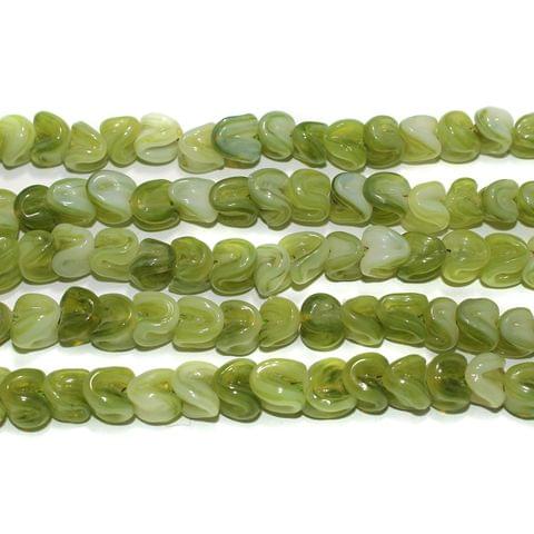 Glass Beads Twisty Peridot Green 10mm, Pack Of 5 Strings
