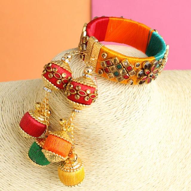 Silk Thread Multicolor Kundan Bracelet