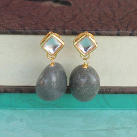 Grey Kundan Onyx Stone Earring