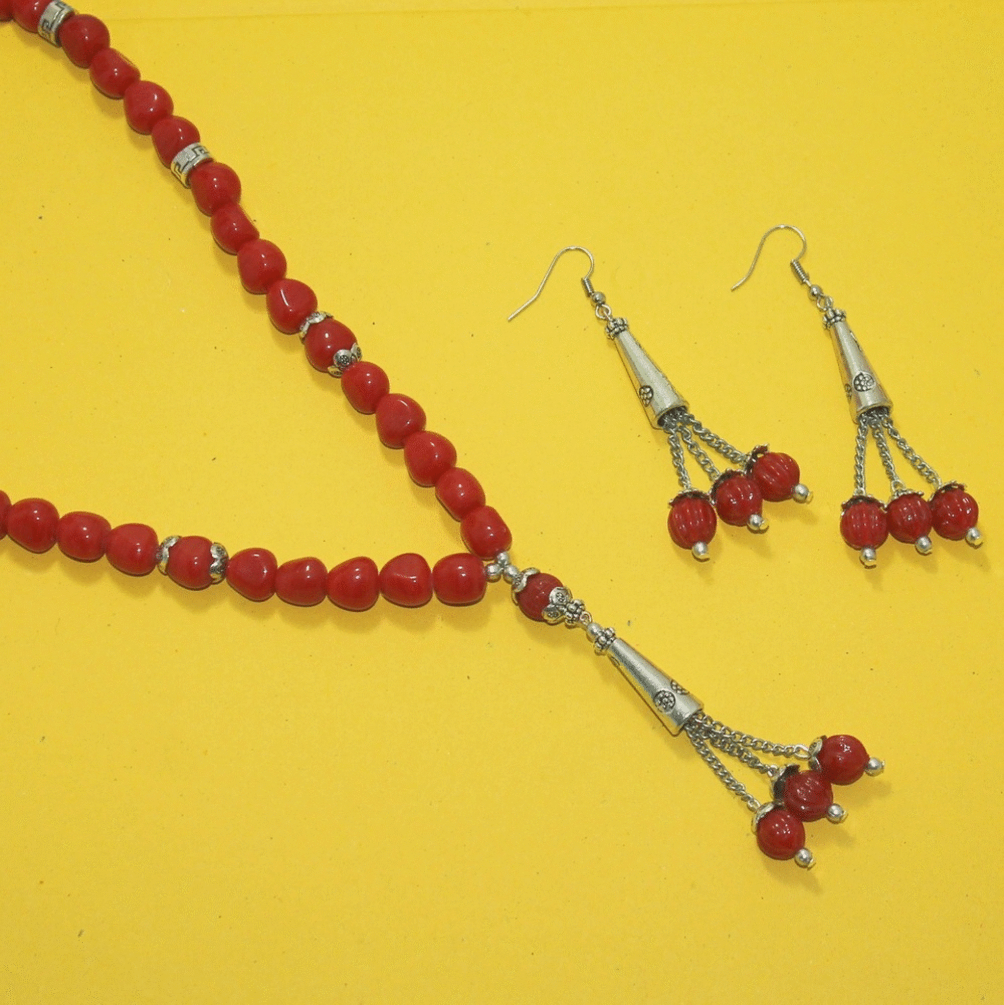 Designer Handmade Beaded Necklace Set Red