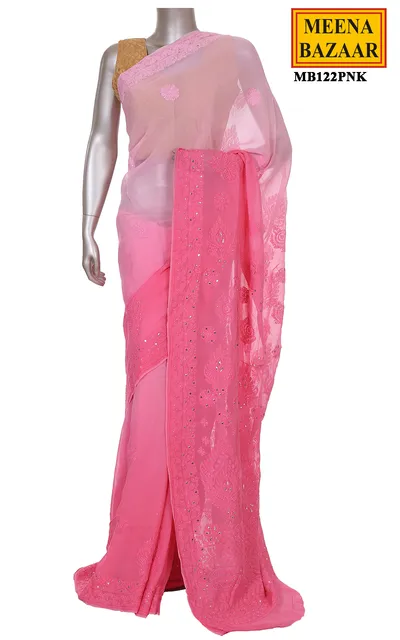 Pink Chikankari saree with Mukesh Work