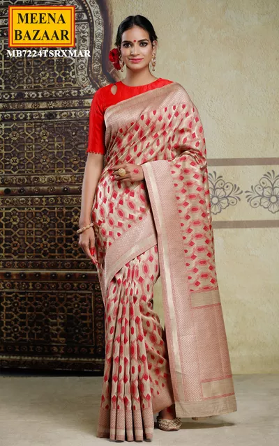Red Silk Saree with Geometrical Motif