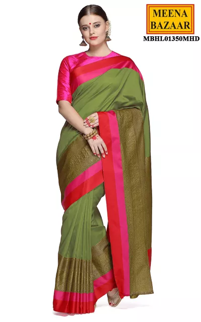 Pickle Green Silk saree with Zari Weaving
