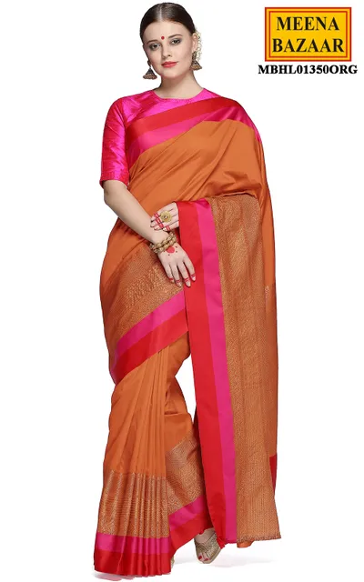 Fire Orange Silk saree with Zari Weaving