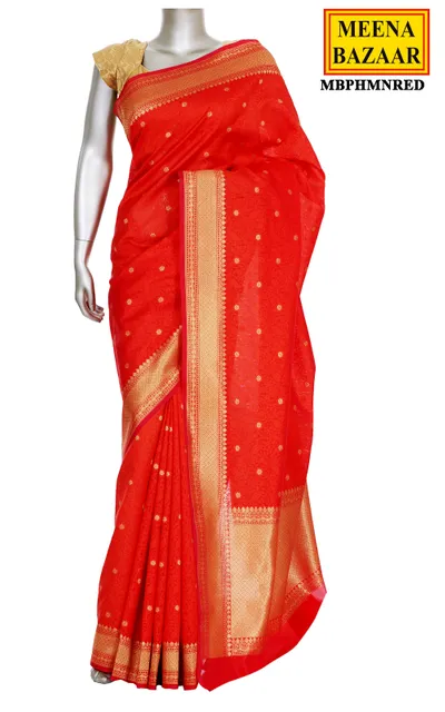 Candy Red Cotton Saree with Zari Border