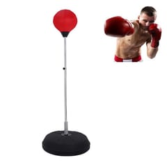 Adult Base Version Height Adjustable Vertical PU Leather Vent Ball Boxing Speed Ball Family Fitness Equipment without Gloves (Red)