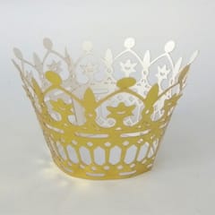 50Pcs Laser Cut Crown Theme Cupcake Wrappers Wraps Case Cake Holder Gold