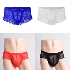 Sexy Men sheer Lace See Through Panties Briefs Underwear Lingerie Red