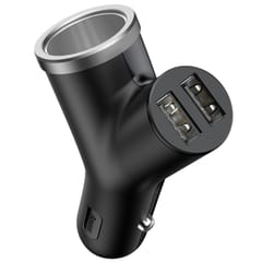Baseus Y Type Dual USB + Cigarette Lighter Extended Car Charger (Black)