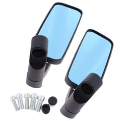 Blue Glass Square Motorcycle Handlebar Side View Mirrors Universal  Black