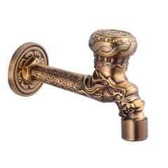 Wall Mounted Dragon Carved Brass Single Cold Water Faucet Sink Tap 1/2