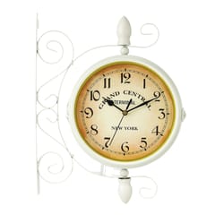 Double Sided Hanging Clock Retro Style Station Clock Mute Wall Clock White