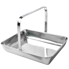 Handle Platter Stainless Steel Dish Party Silver Food Serving Tray L 25x30cm