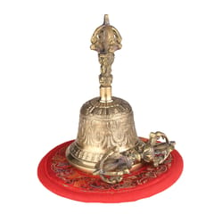Tibetan Buddhist Bell Bronze Hand Bell with Vajra Padding (Gold)